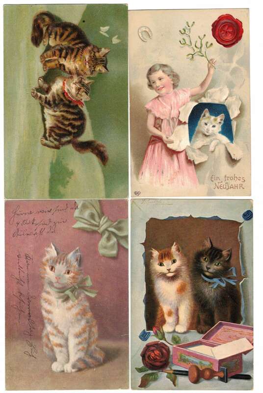 4 x Ak Katzen Cats 1900-1920 Künstler Geprägt 
