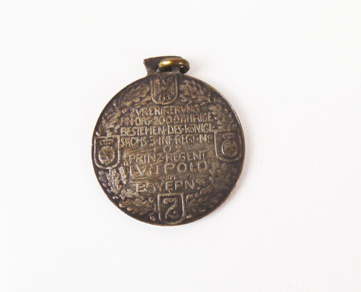 Medaille 200 Jahre sächsisches Infanterie Regiment 102 Prinzregent Luitpold Medaille 200 Jahre sächsisches Infanterie Regiment 102 Prinzregent Luitpold