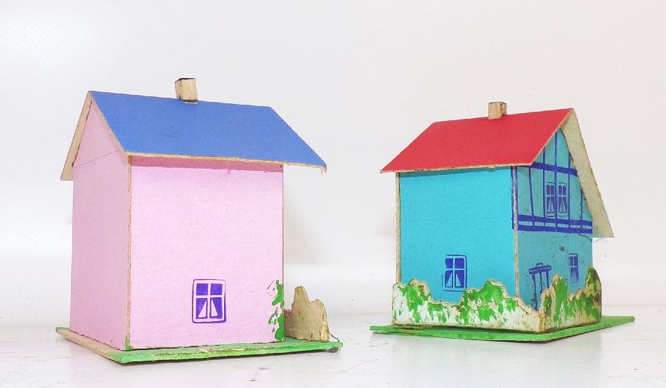 Alte Häuser aus Pappe Modellbau Modelleisenbahn 1940 1950 er OVP 