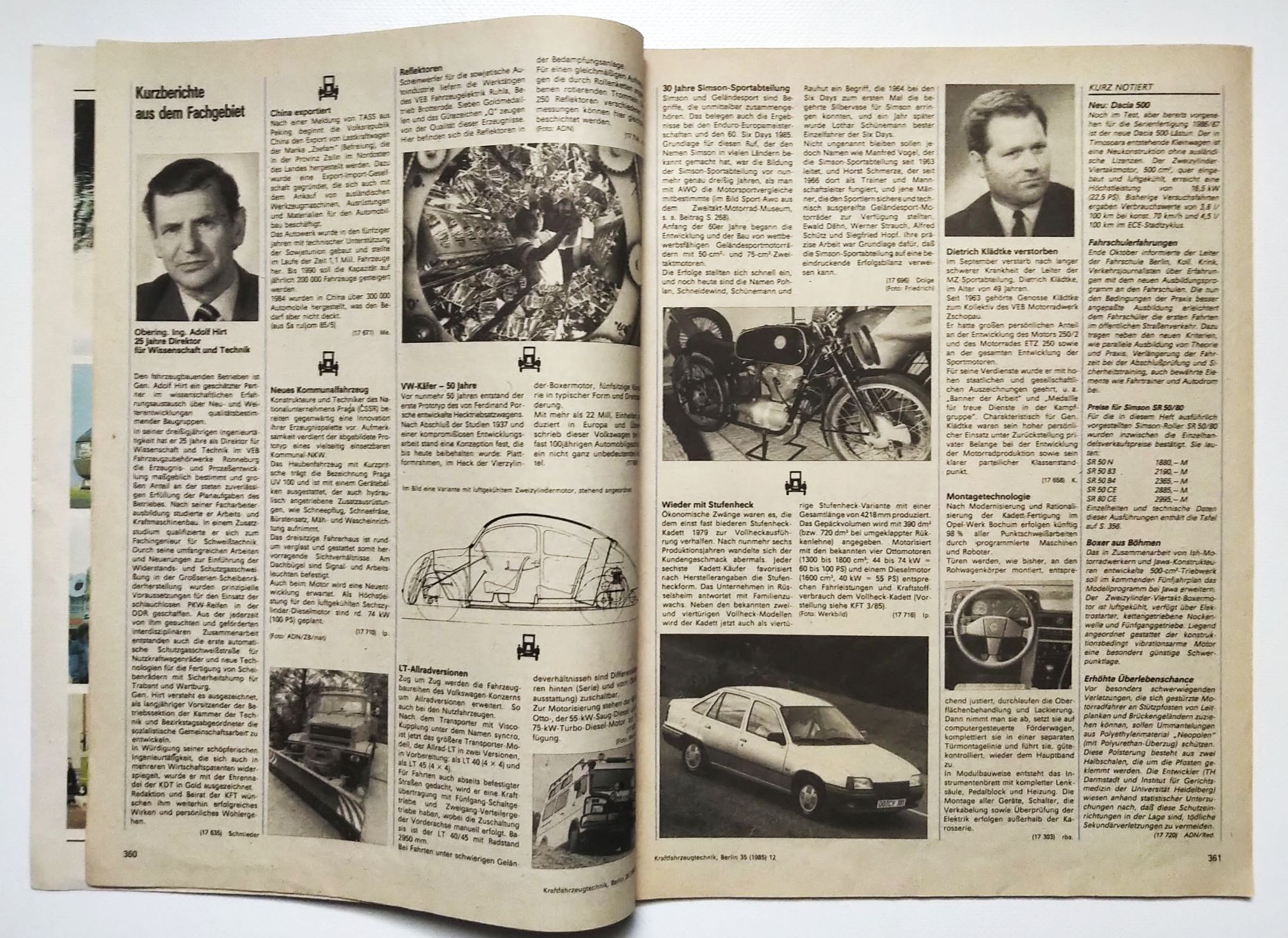 KFT Kraftfahrzeugtechnik Zeitschrift Nr 12 SIMSON 1985 SR 50 80 KFT Kraftfahrzeugtechnik Zeitschrift Nr 12 SIMSON 1985 SR 50 80