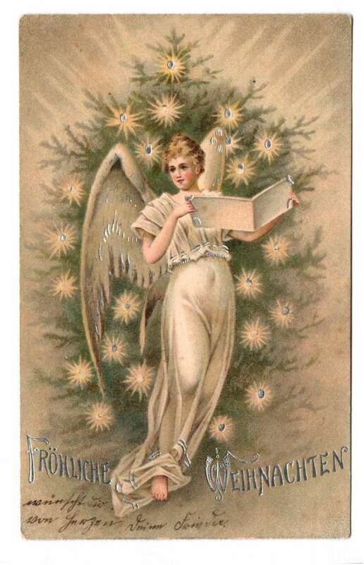 Ak Engel mit Christbaum Weihnachten 1905 silber geprägt