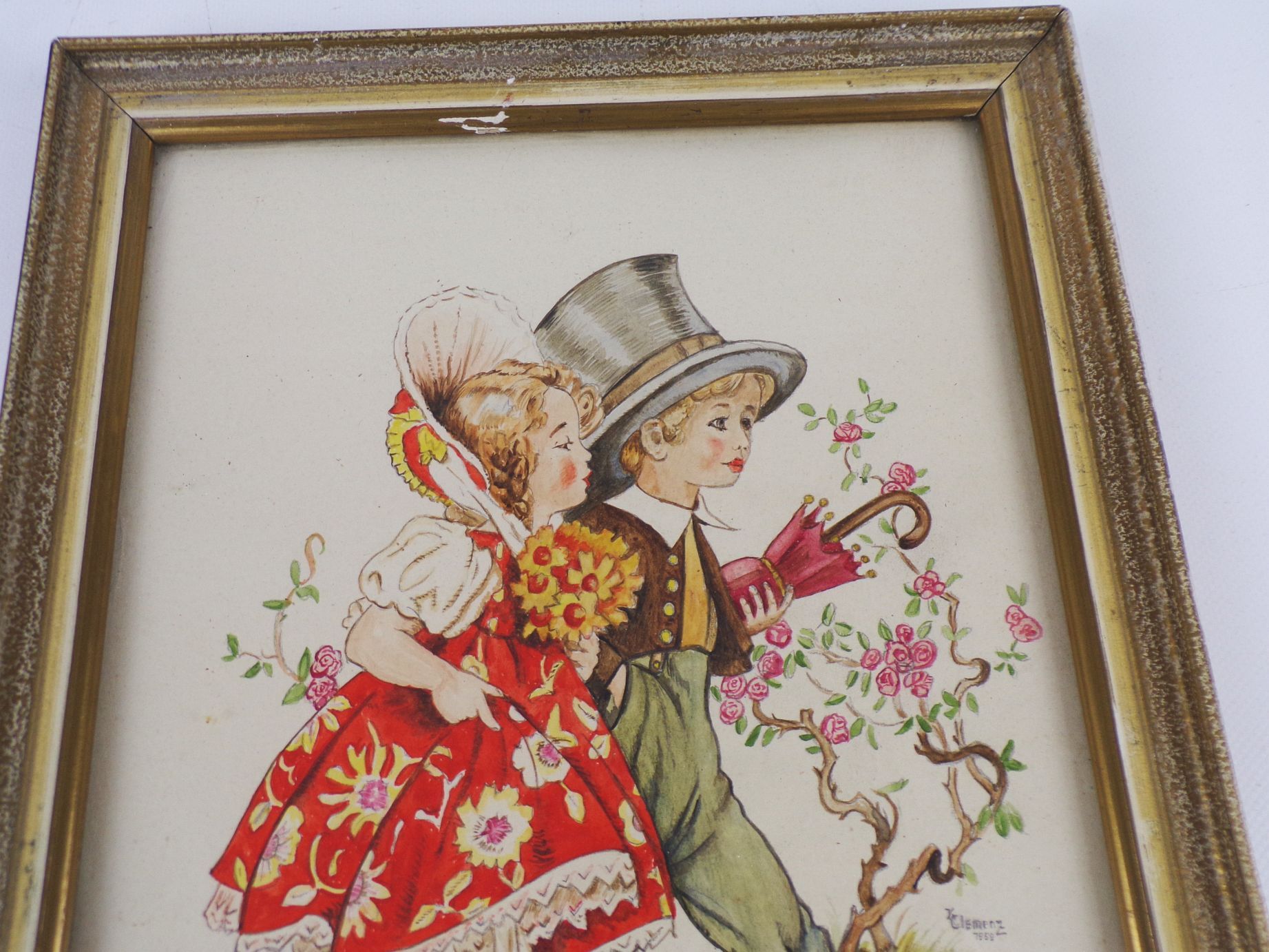 Aquarell Zeichnung Kinder Mode Kindermotiv K Clemenz signiert