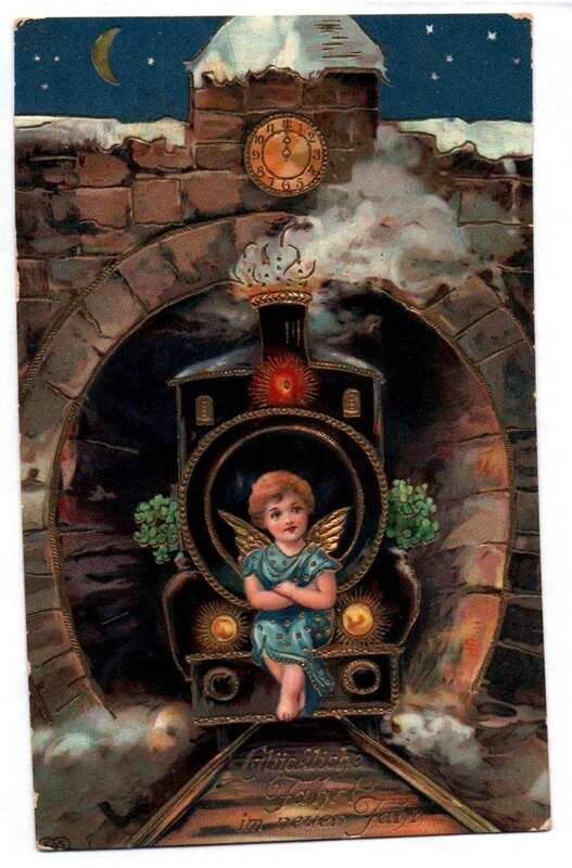 Ak Engel auf Dampflok Eisenbahn Neujahrsgruss um 1915