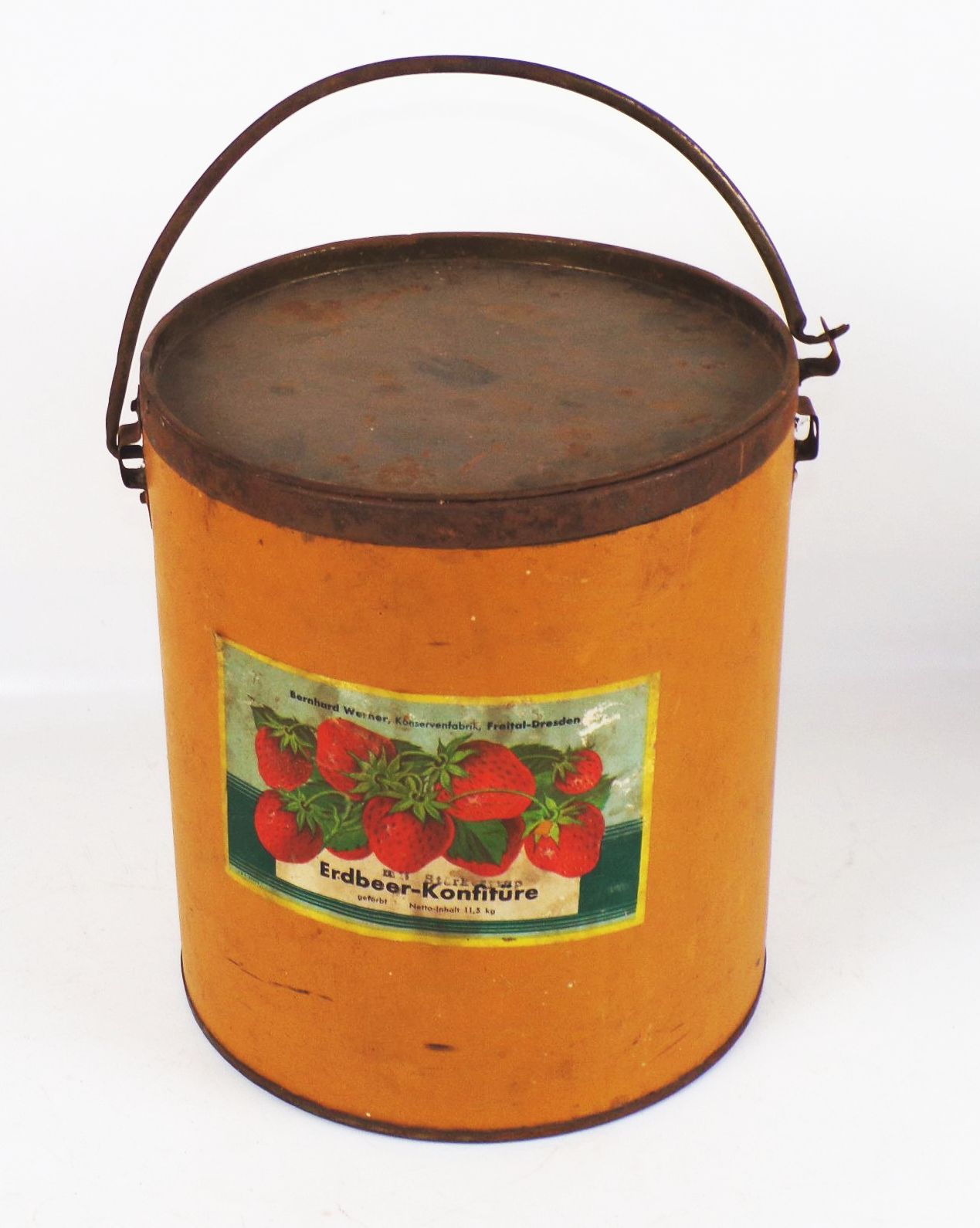 Alter Eimer Erdbeer Konfitüre Blech Pappe 1950er Etikett Laden Deko 