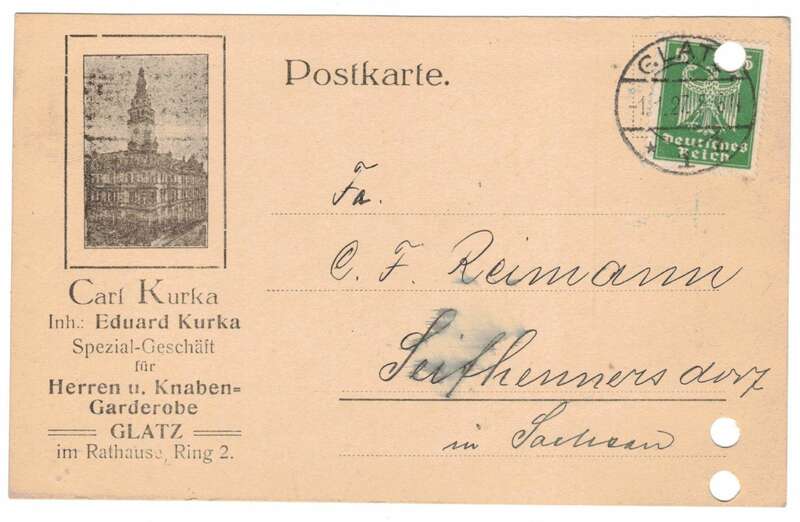 Postkarte Carl Kurka Glatz Schlesien Kłodzko 1927 