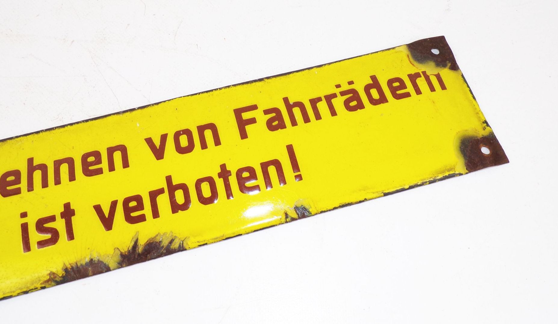 Altes Emailschild Anlehnen von Fahrrädern ist verboten 1930er Fahrrad