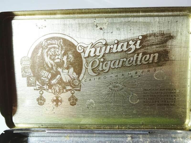 Kyriazi Neptun Grün Blechdose Zigarettendose um 1910 Reklame