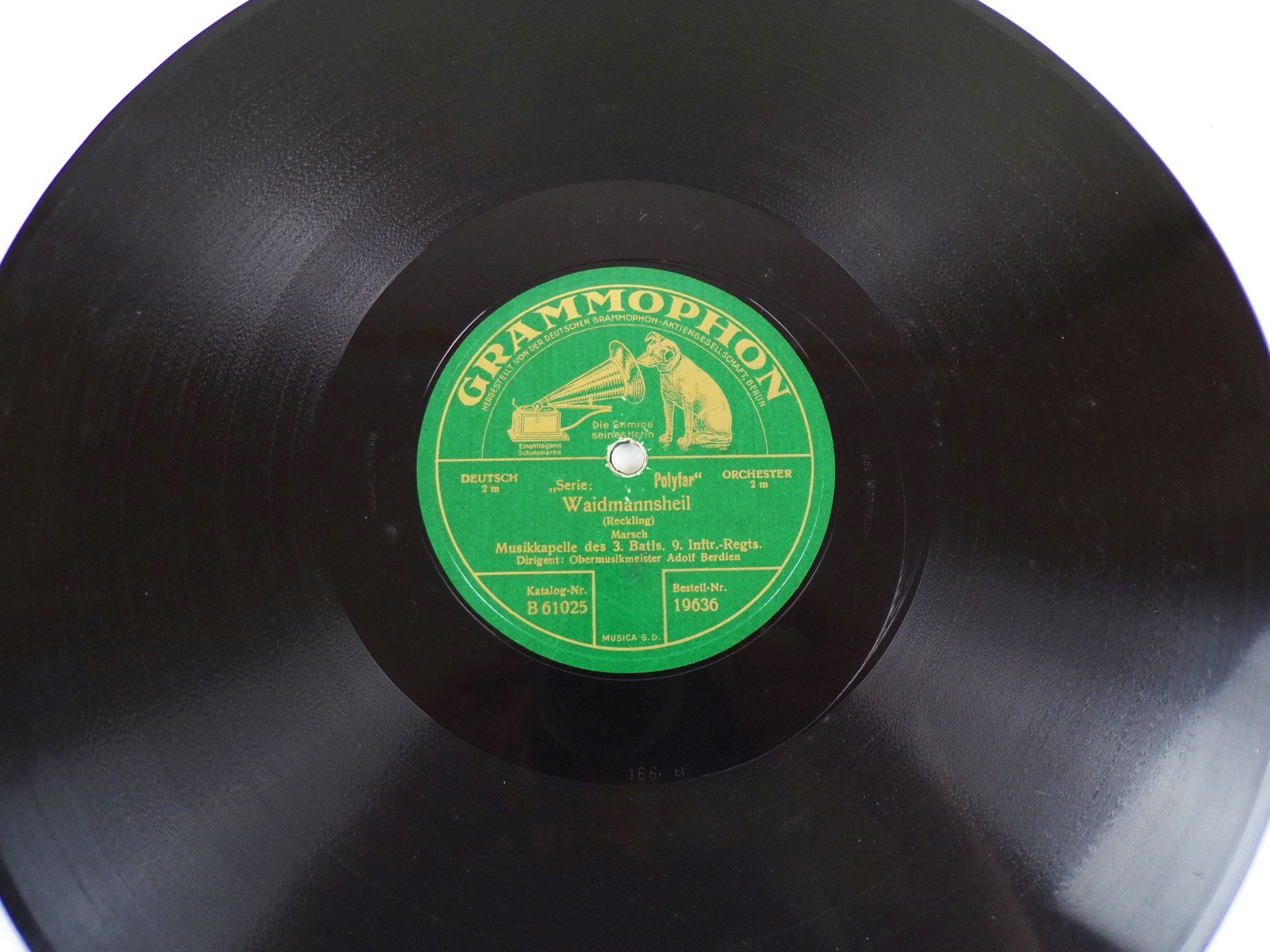 Schellackplatte Musikkapelle 3 Bataillon 9 IR Militär Musik Ade mein Heimatland 