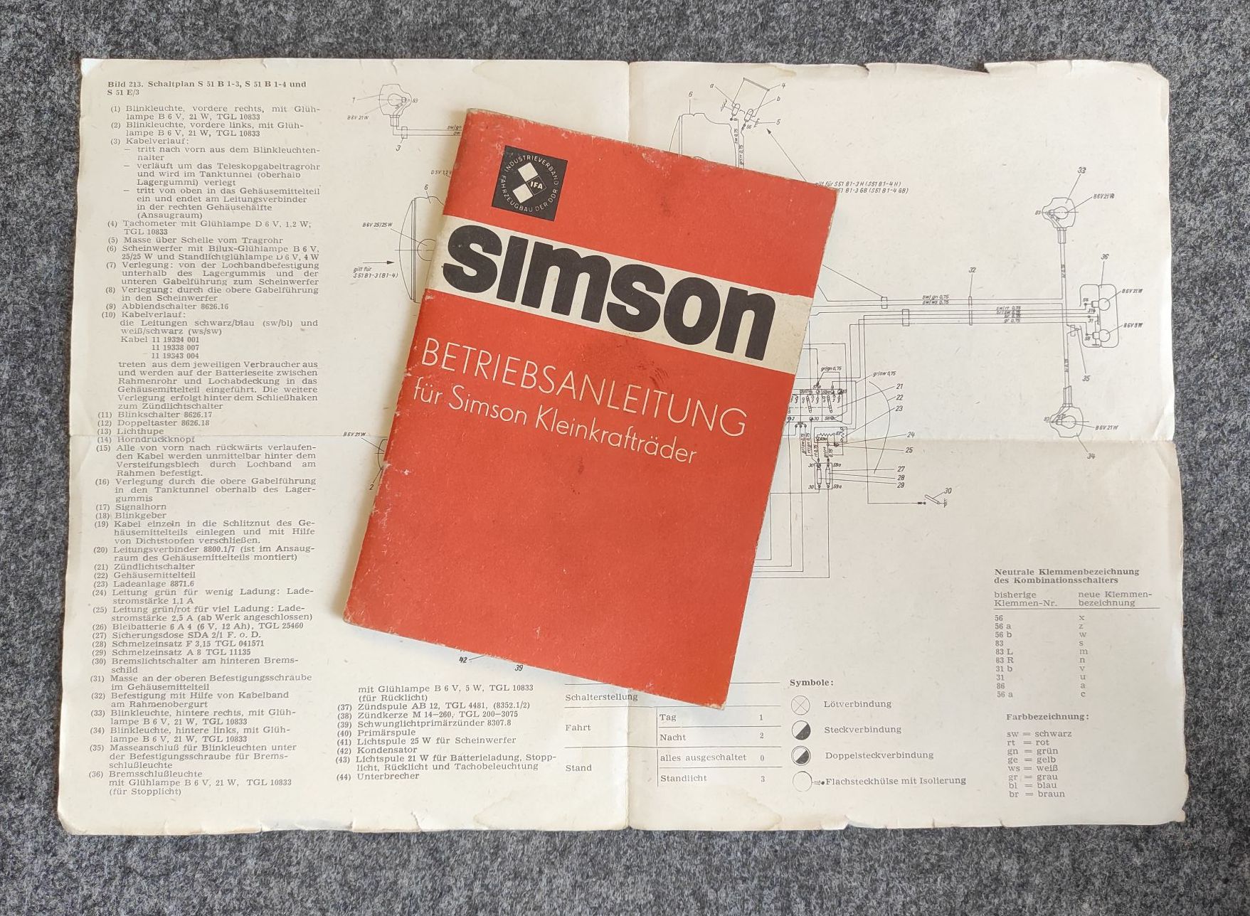 Heft Betriebsanleitung Simson Kleinkrafträder 1980 mit Schaltplan Heft Betriebsanleitung Simson Kleinkrafträder 1980 mit Schaltplan