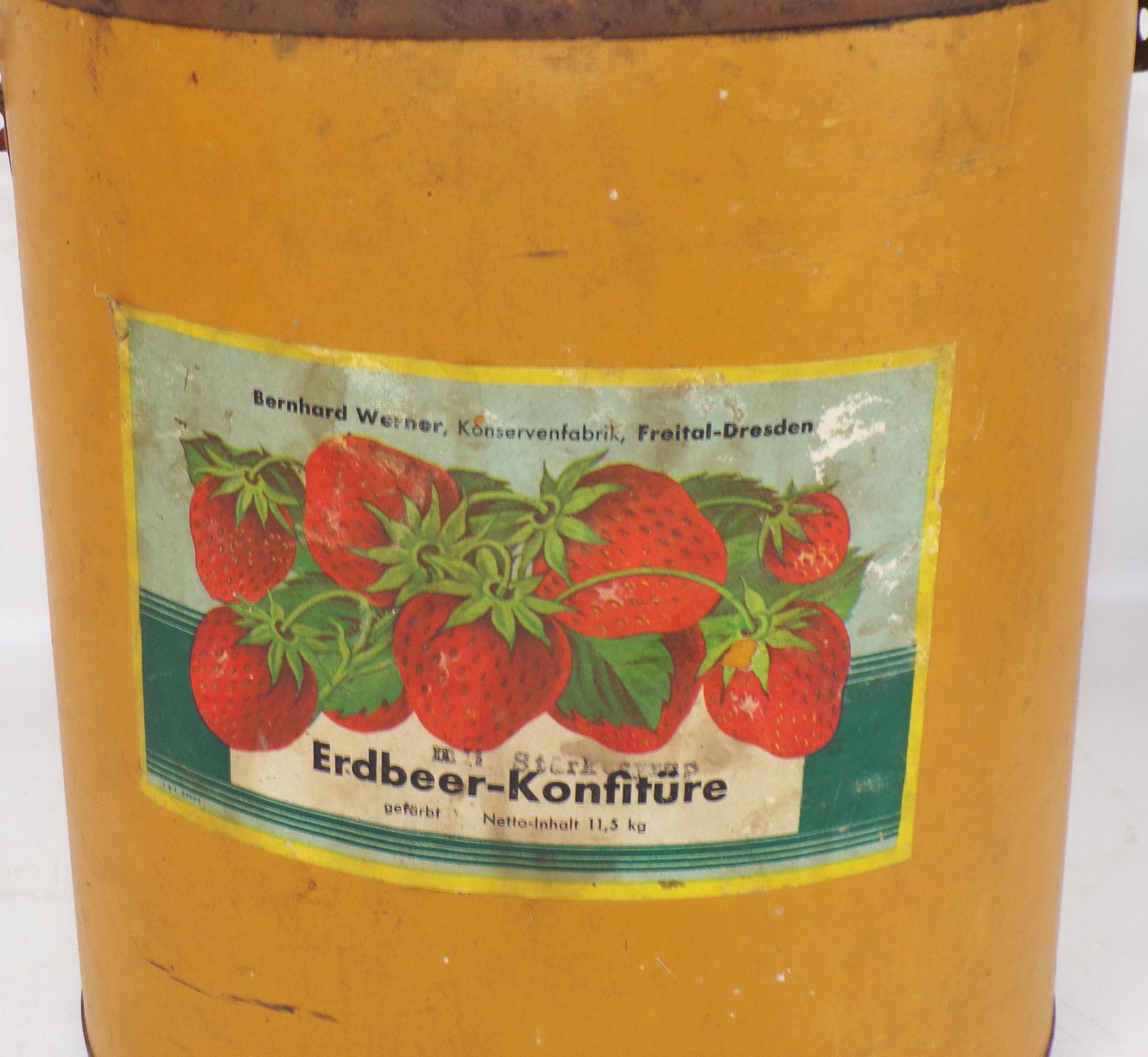 Alter Eimer Erdbeer Konfitüre Blech Pappe 1950er Etikett Laden Deko 