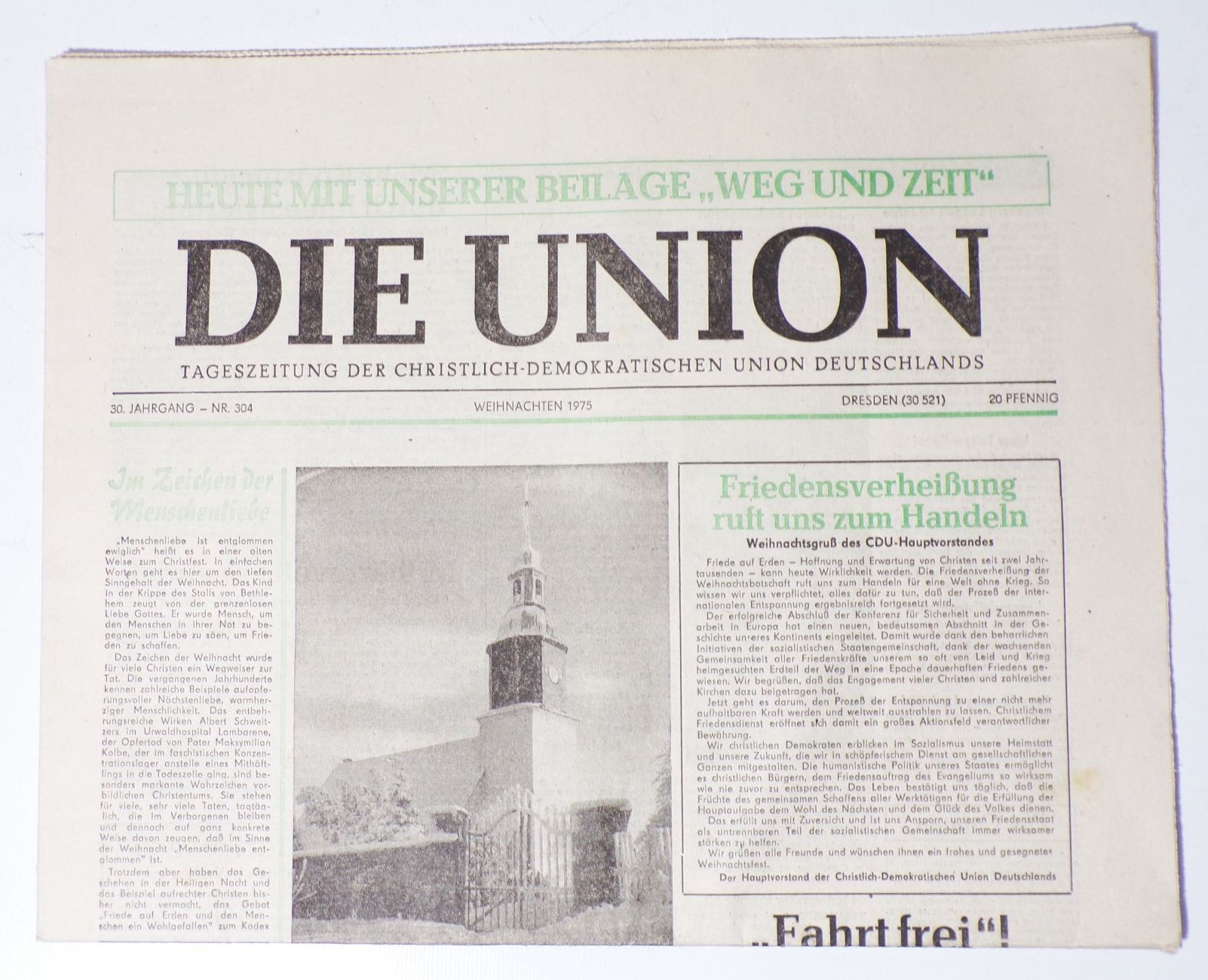 Die Union Nr 304 Weihnachten 1975 Dresden DDR Zeitung