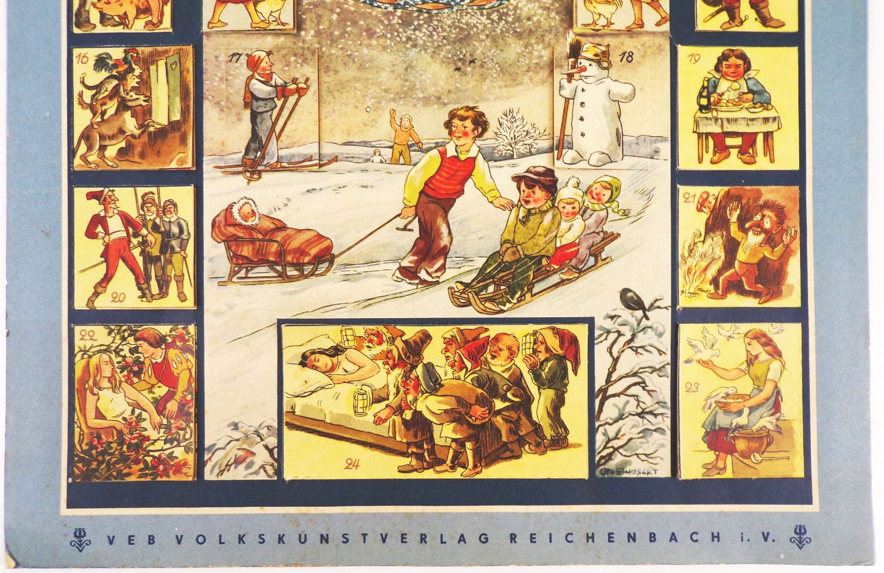 Alter Adventskalender Frau Holle Märchen VEB Volkskunstverlag Reichenbach 1955
