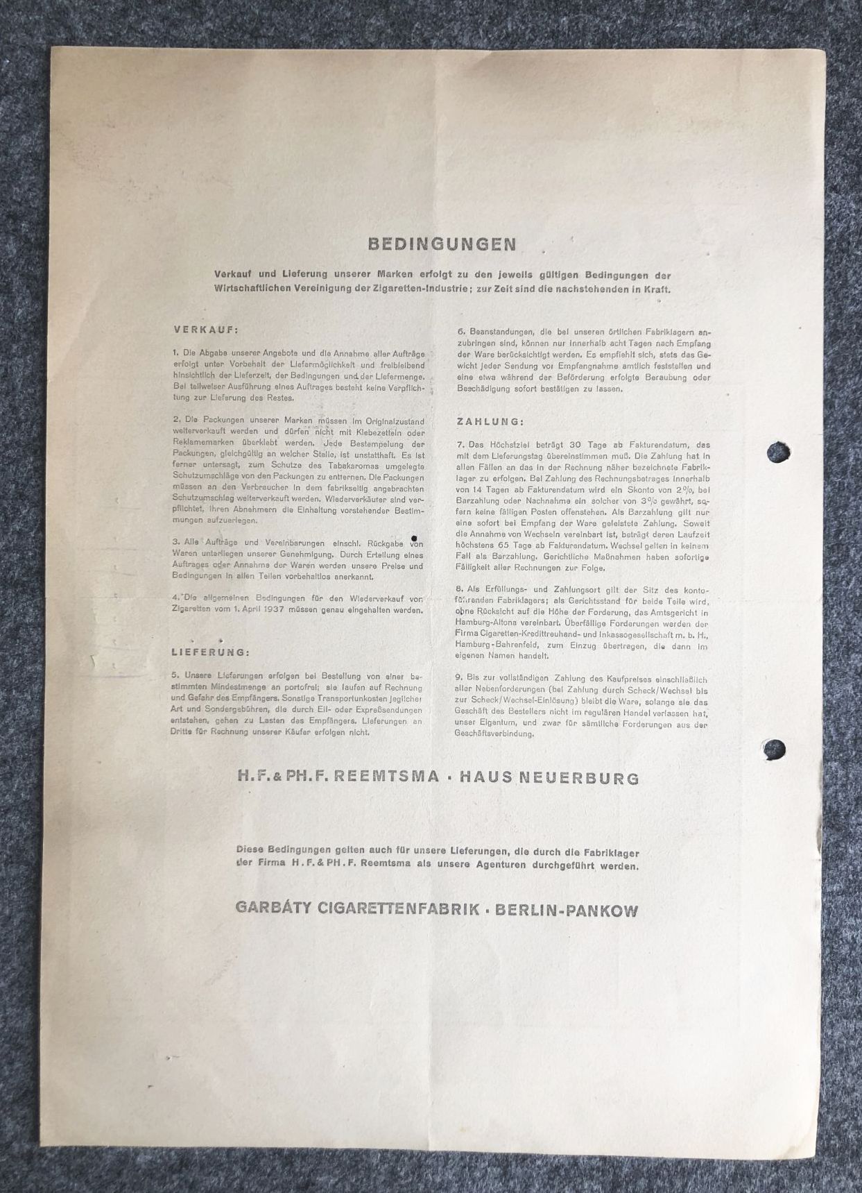 Plauen Vogtland Firma HF PH Reemtsma alte Rechnung 1944