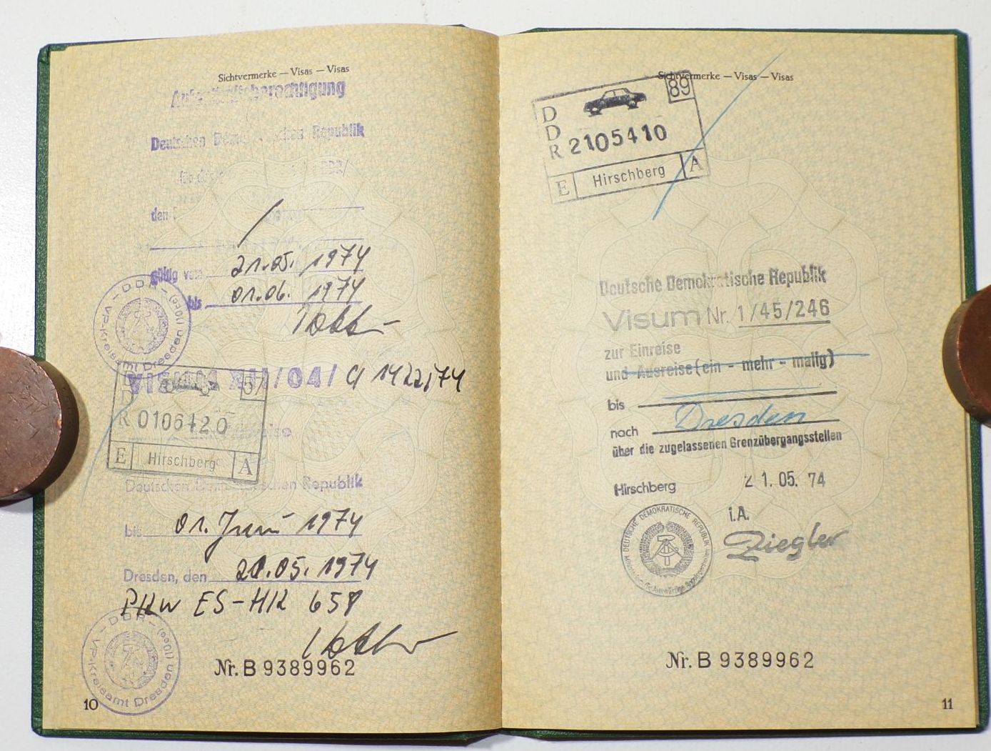 Reisepass BRD 1975 ungültig Visum Stempel