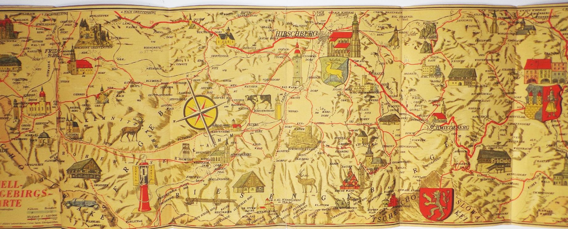Shell Riesengebirge und Isergebirge Karte 1930 er Landkarte