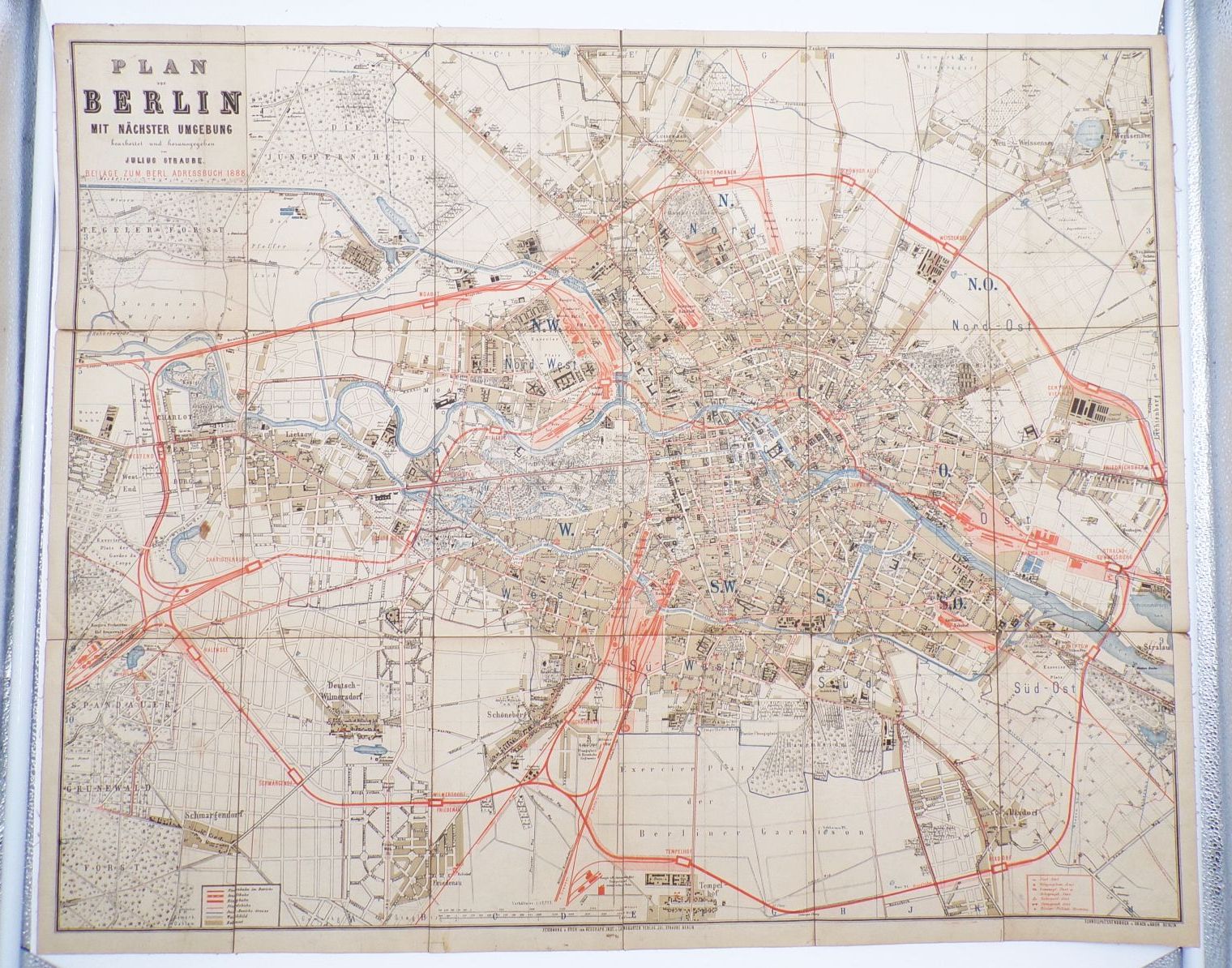 Stadtplan Berlin 1888 Beilage für Adressbuch Leinenkarte