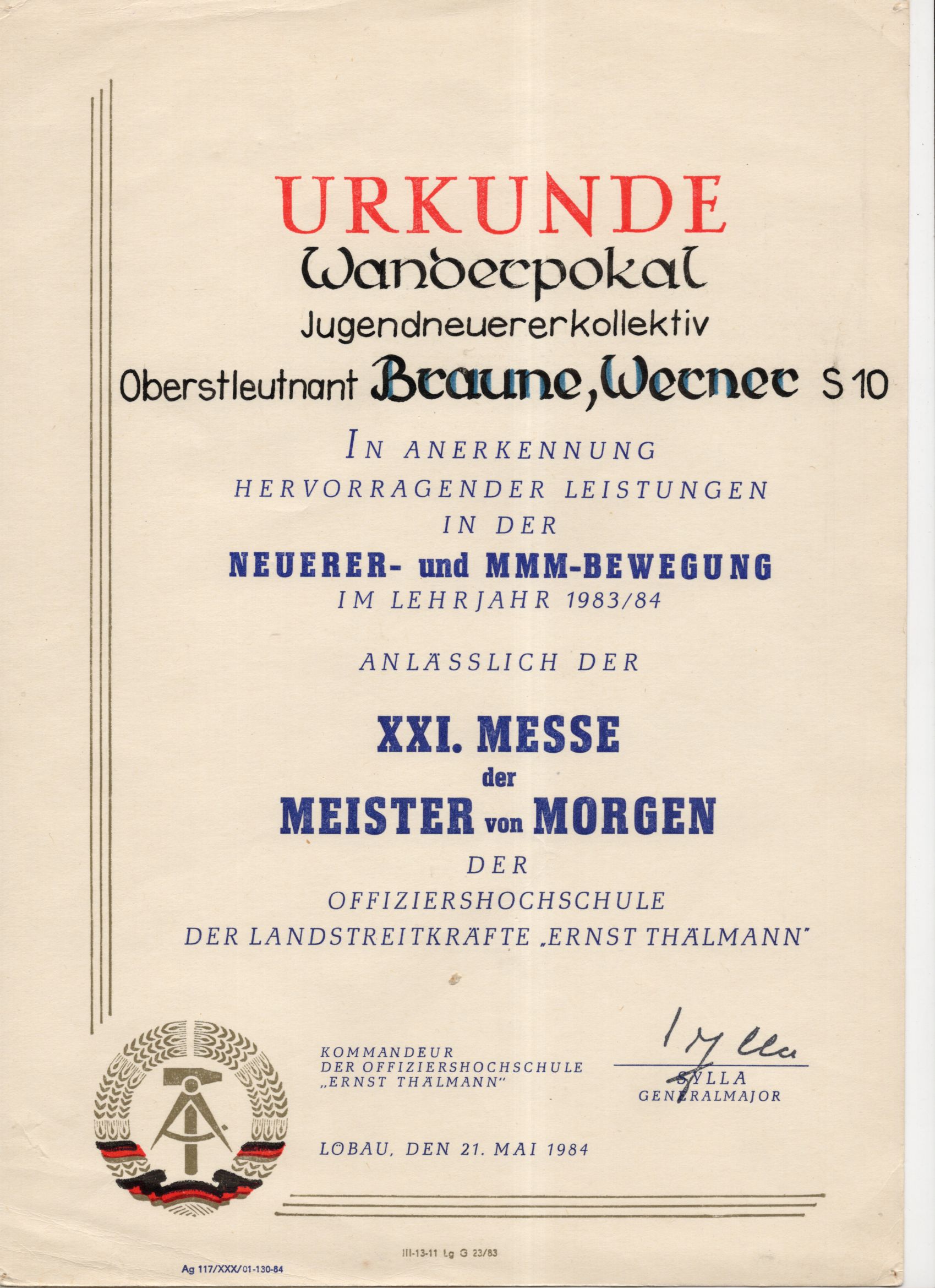 Urkunden Nachlass Offiziershochschule der Landstreitkräfte Ernst Thälmann Löbau