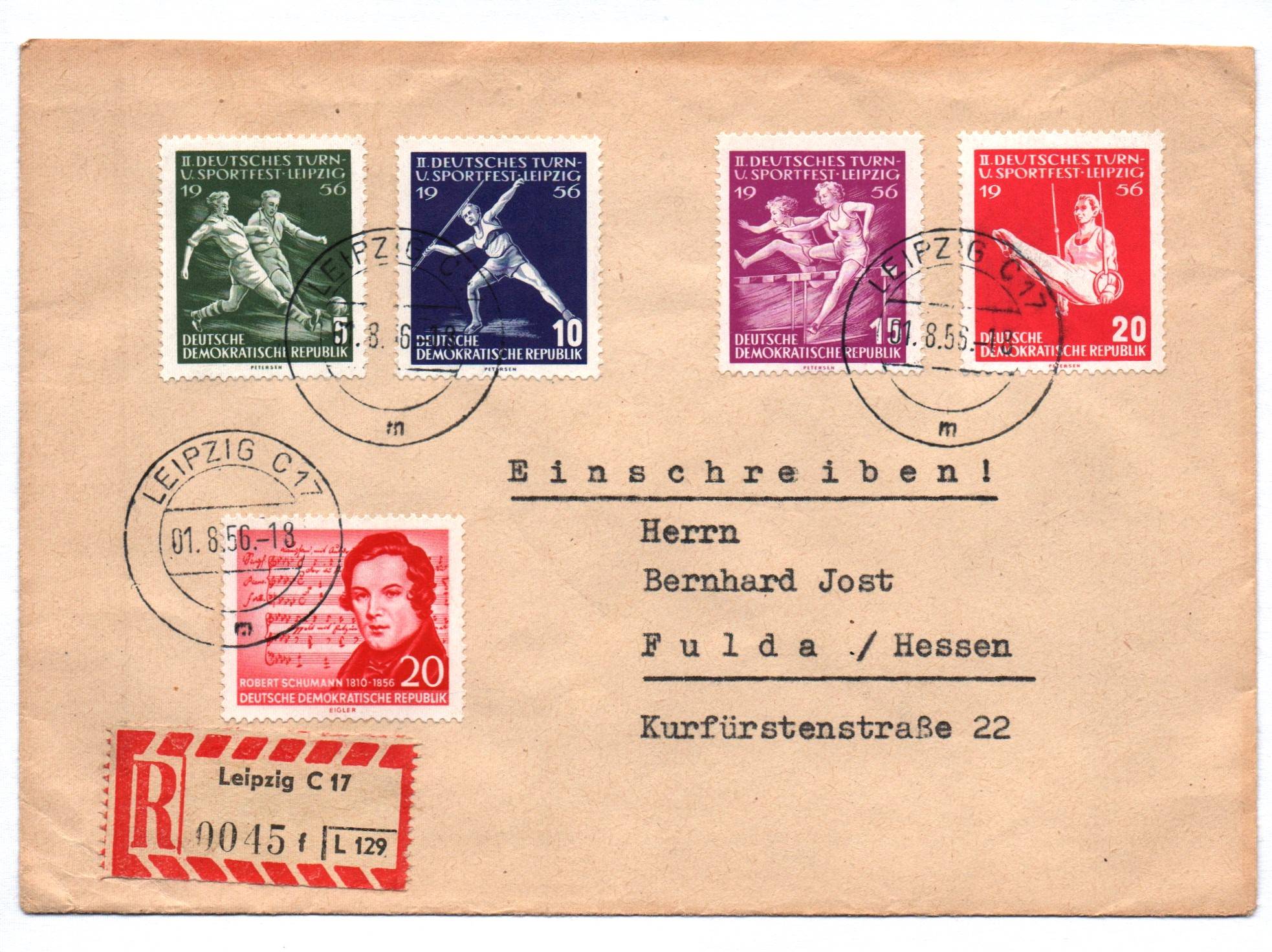 R Brief Leipzig DDR 1956 nach Fulda Briefkuvert