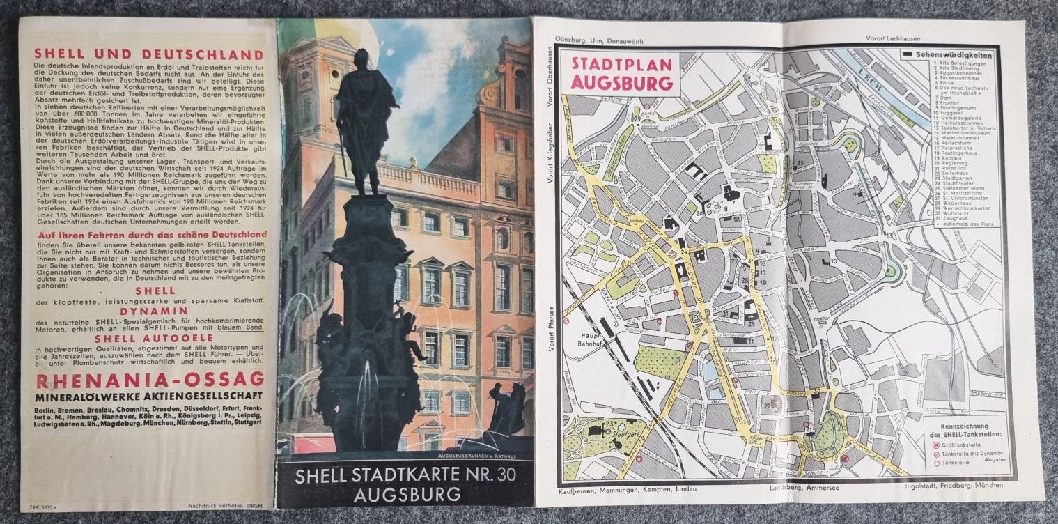 Shell Stadtkarte Nr 30 Augsburg Augustusbrunnen und Rathaus Stadtplan 1930er Shell Stadtkarte Nr 30 Augsburg Augustusbrunnen und Rathaus Stadtplan 1930er