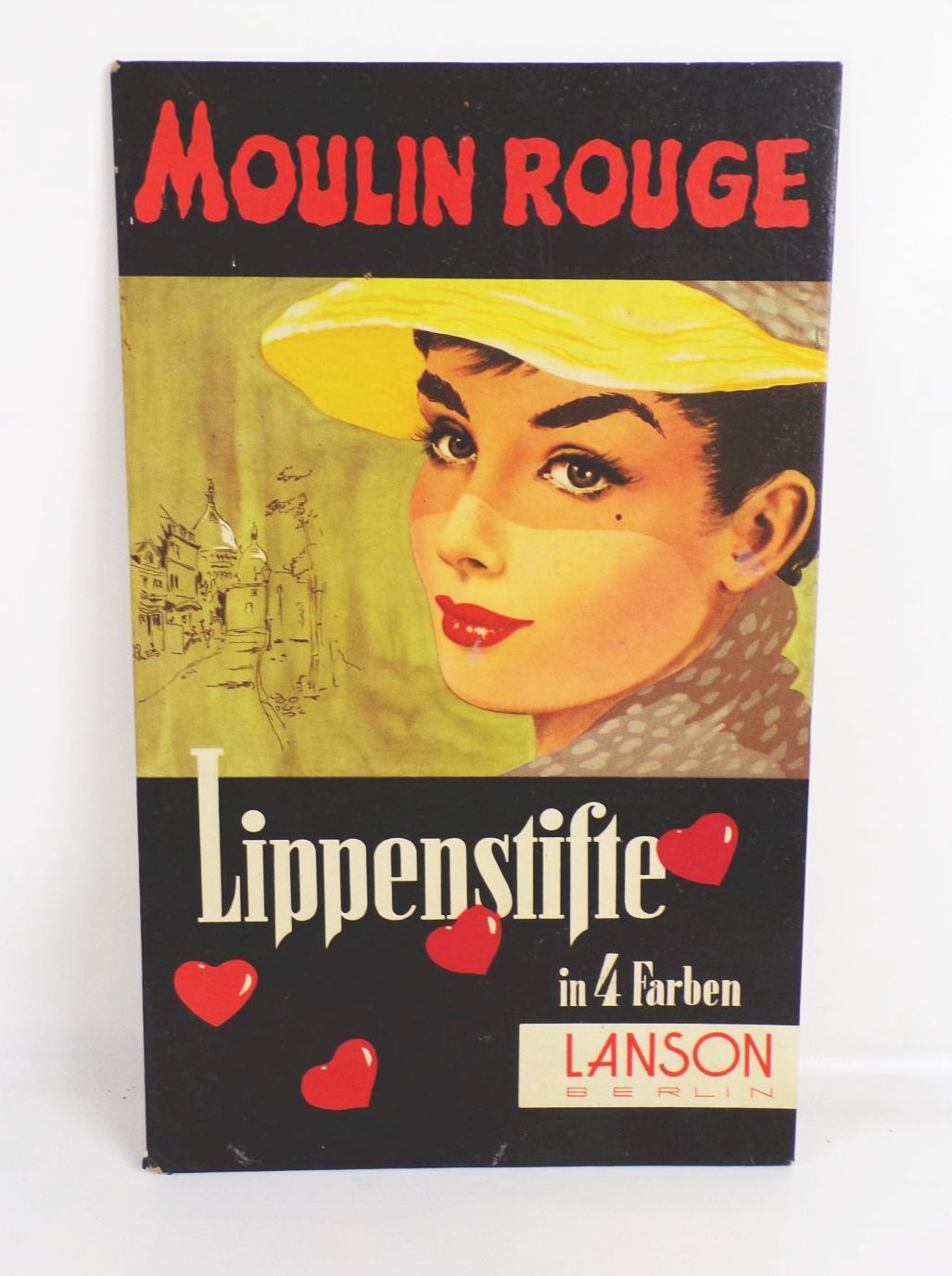 Alte Pappschild Moulin Rouge Lippenstifte Lanson Berlin DDR Werbung