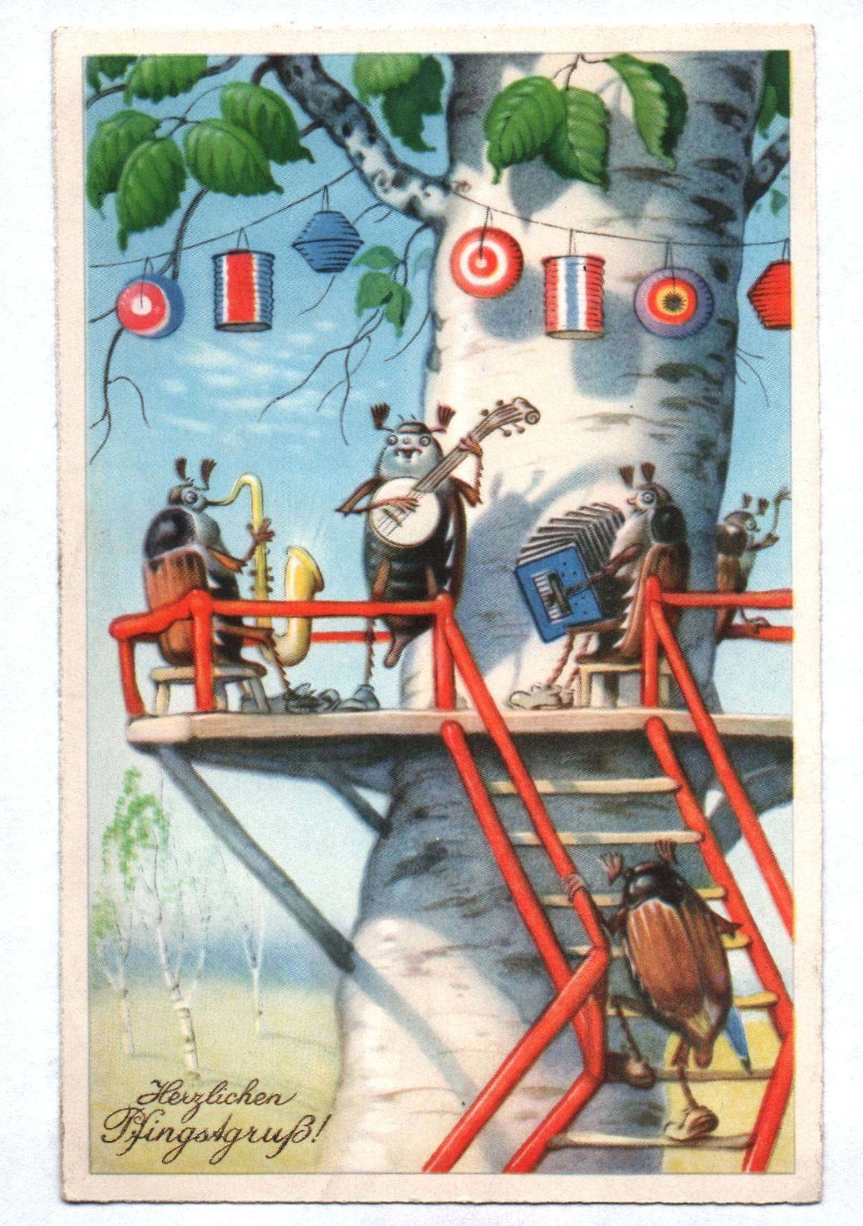 Ak Maikäfer machen Musik Herzlichen Pfingstgruß Fritz Baumgarten