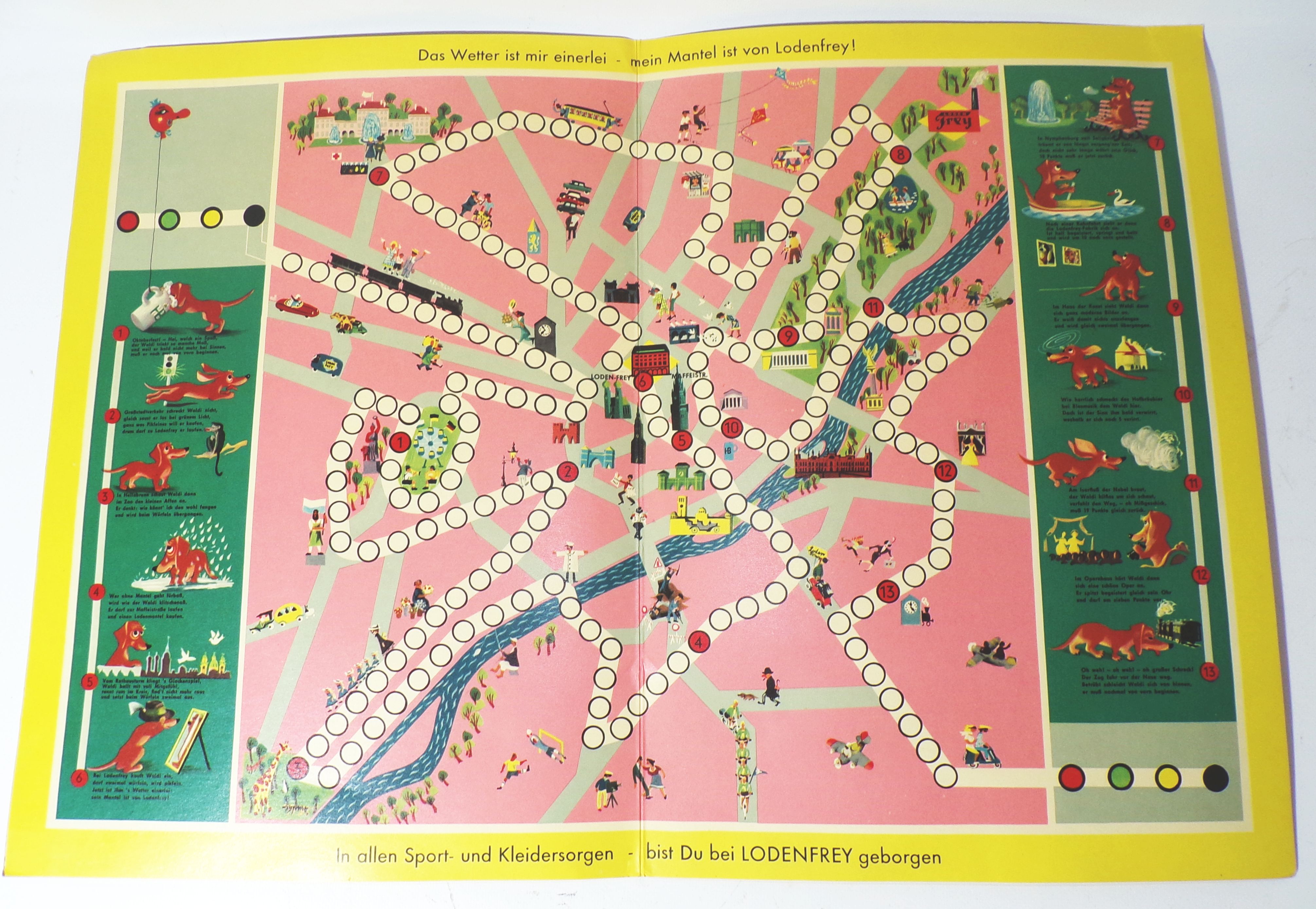 Brettspiel Waldi geht durch die Stadt Münchner Stadtspiel Lodenfrey