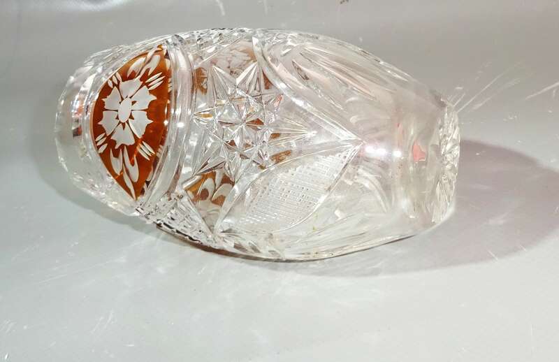 Kristall Vase Klein Orange Gelb Vintage Kristallvase