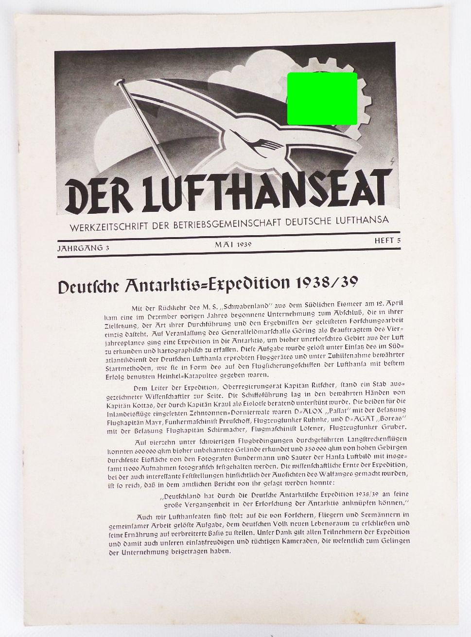 Der Lufthanseat Werkzeitschrift Deutsche Lufthansa 1939 Heft 5