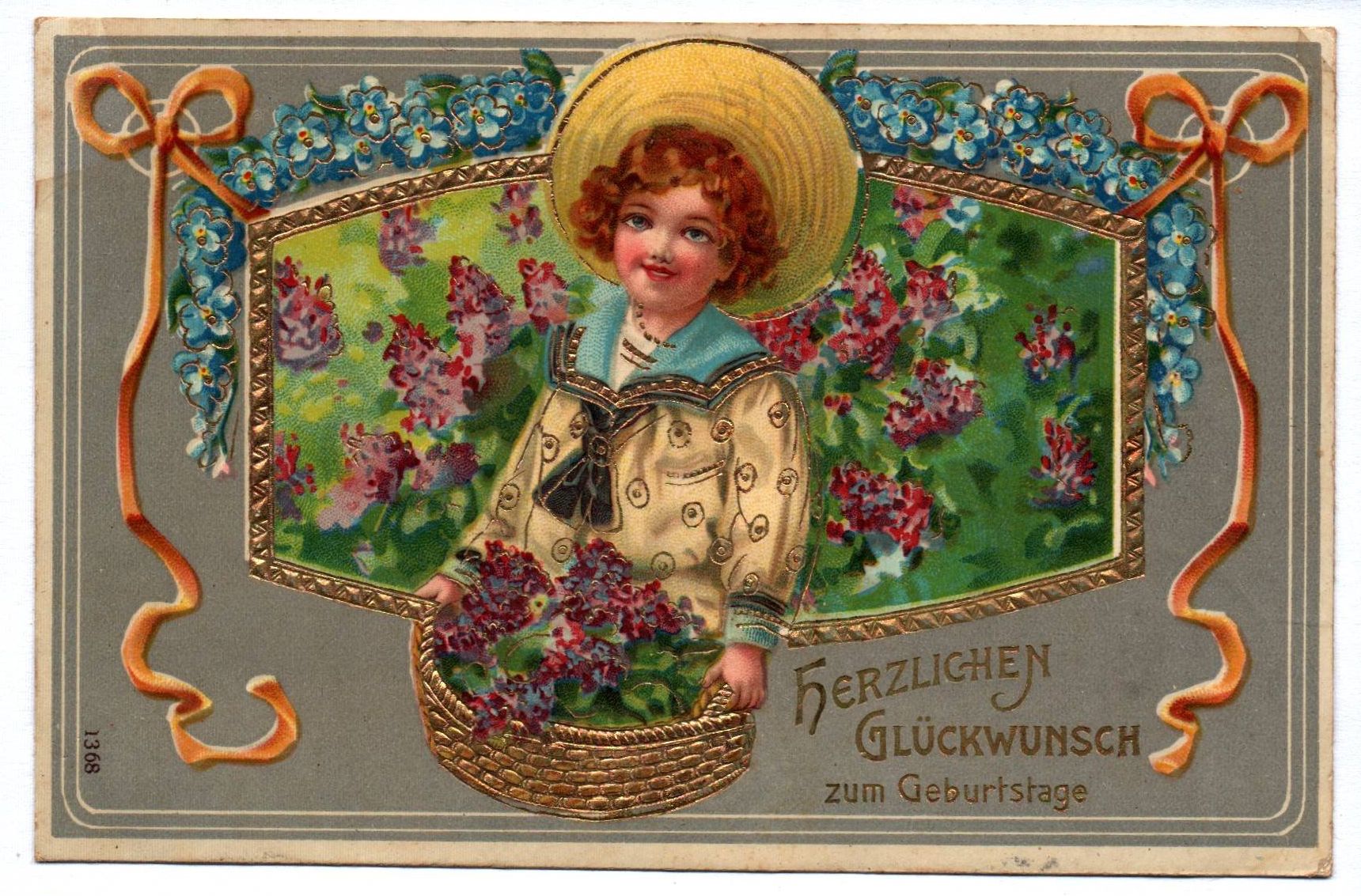Künstler Ak Herzlichen Glückwunsch zum Geburtstage Mädchen Blumenkorb 1912 Künstler Ak Herzlichen Glückwunsch zum Geburtstage Mädchen Blumenkorb 1912