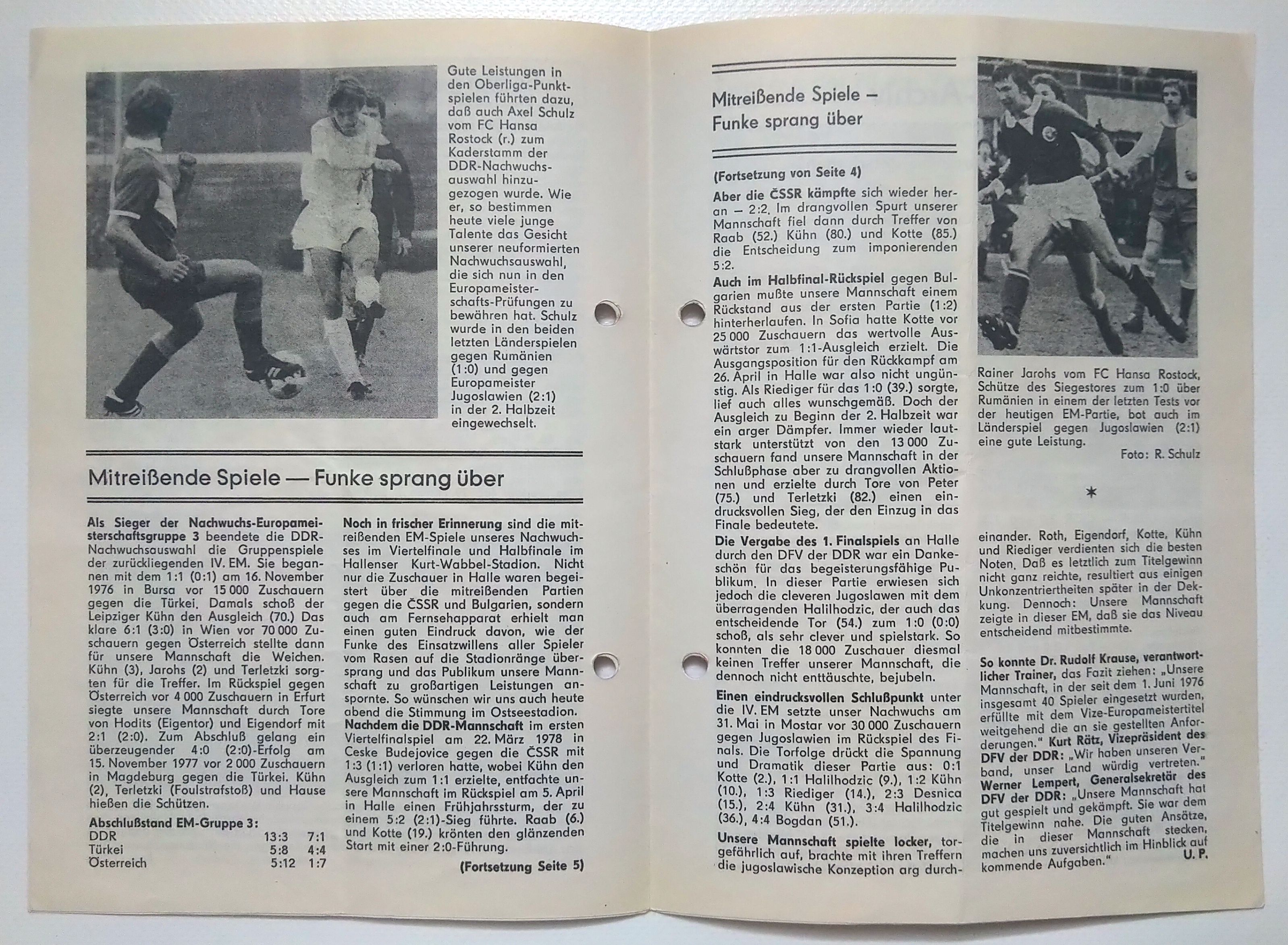 Fußball Programmheft Europameisterschaft Fußball Nachwuchs DDR - Niederlande 1978
