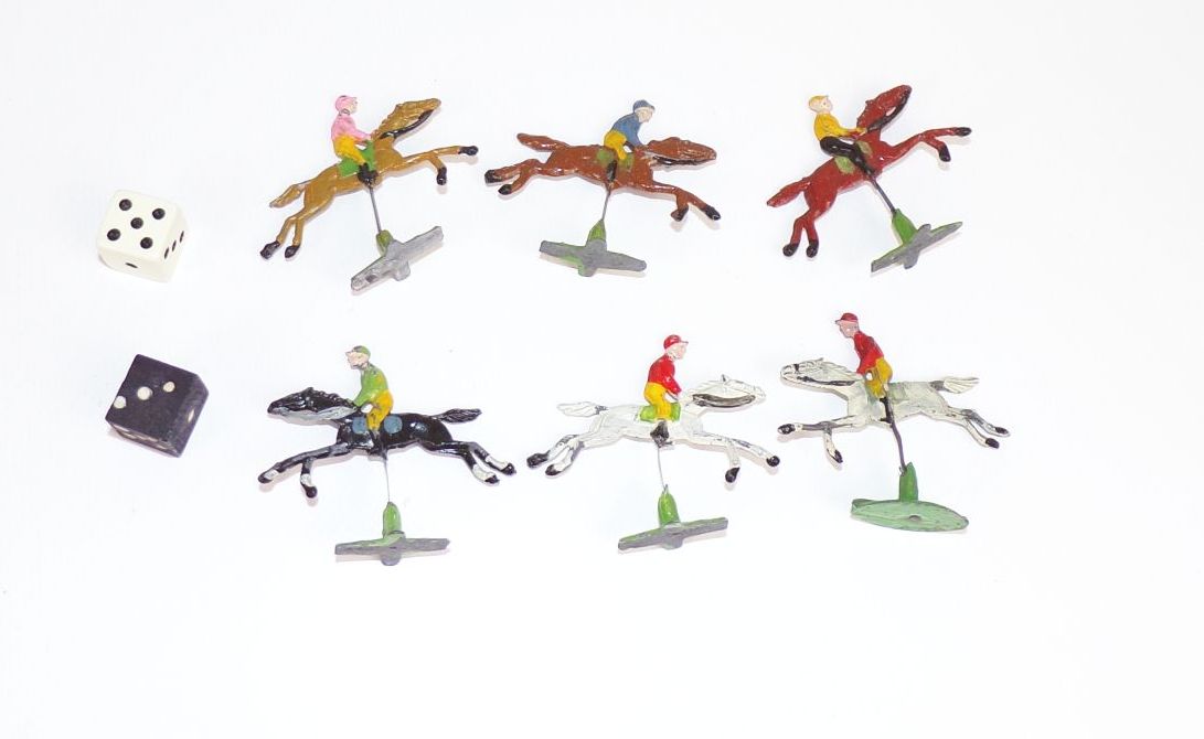 Wettrennen Brettspiel Würfelspiel Pferderennen Zinnfiguren 1930 er Wettrennen Brettspiel Würfelspiel Pferderennen Zinnfiguren 1930 er