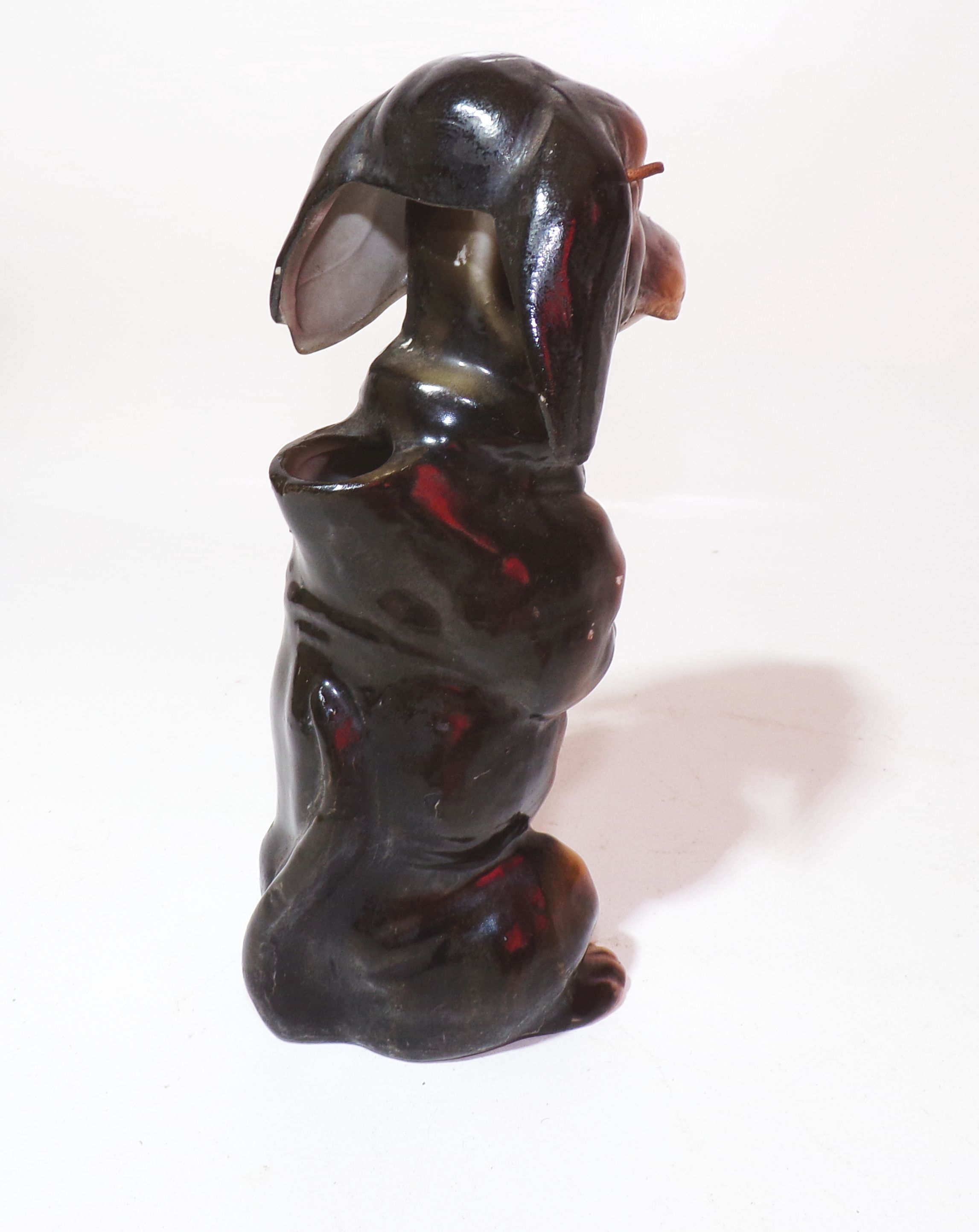 Alte Figurenkanne Dackel Dachshund Teckel Likör Flasche Ausgießer DRGM