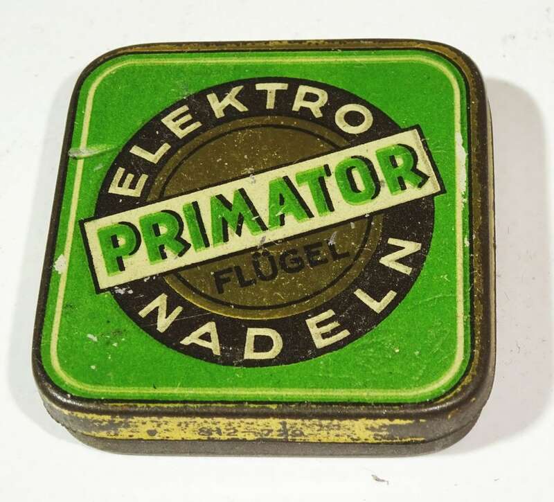 Alte Nadeldose Elektro Nadeln Primator Flügel needles Blechdose 