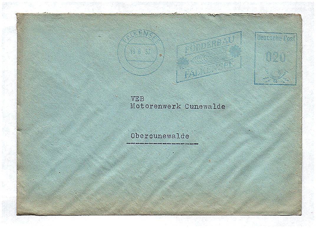 Brief 1957 Motorenwerk Obercunewalde Sachsen DDR