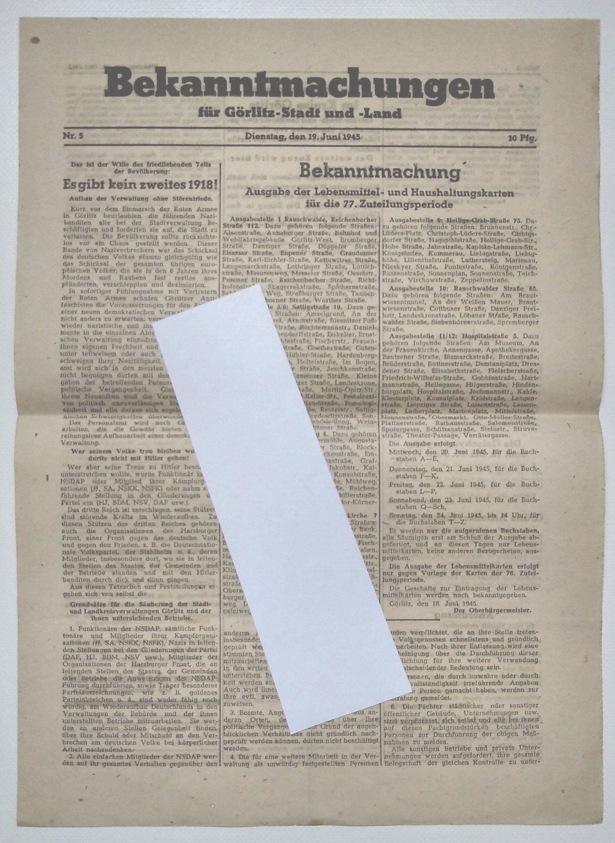 Bekanntmachung Es gibt kein zweites 1918 Juni 1945