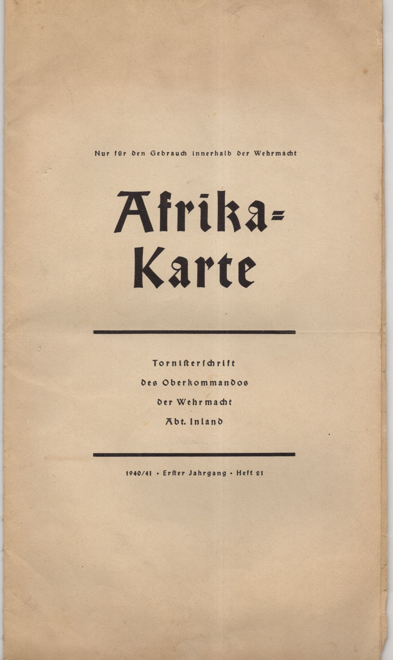 Wehrmacht Landkarte Afrika Karte Tornisterschrift OKW 1941