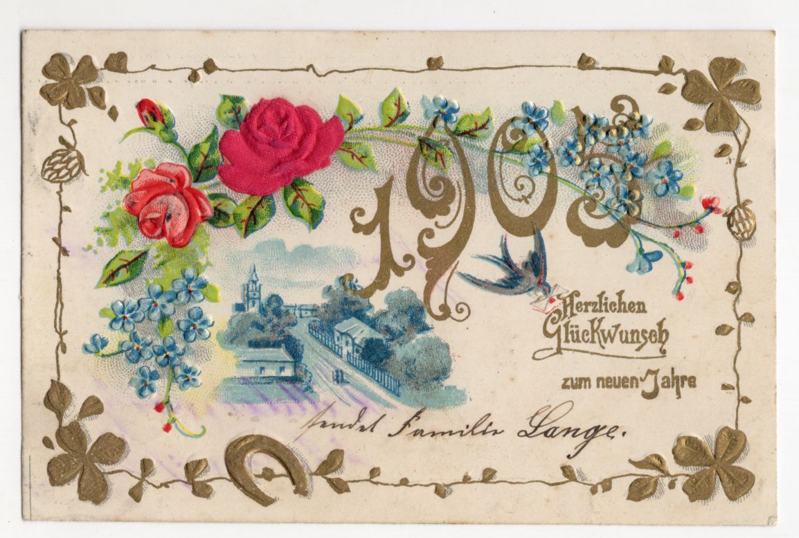 Litho Ak Rosen Stadt 1905 Glückklee mit Seide geprägt 1905