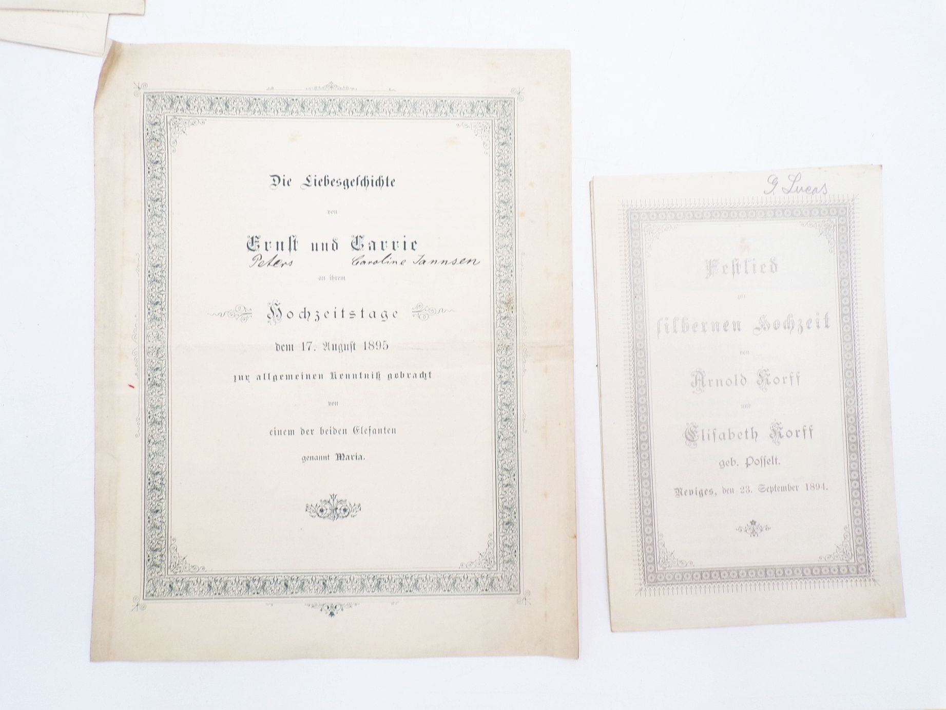 Hochzeit Elberfeld Zeitung Programme Speisekarte um 1900 