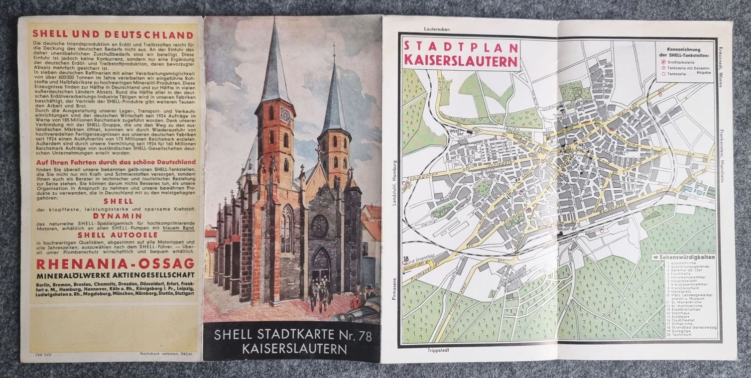 Shell Stadtkarte Nr 78 Kaiserslautern 1930er alter Stadtplan Stiftskirche Shell Stadtkarte Nr 78 Kaiserslautern 1930er alter Stadtplan Stiftskirche