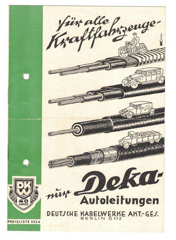 Werbe Prospekt DKW Deka Autoleitungen Deutsche Kabelwerke Berlin 1931 (D6