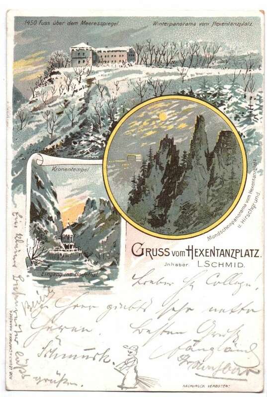 Litho Ak Gruß vom Hexentanzplatz Brocken Harz Bodethal 1897