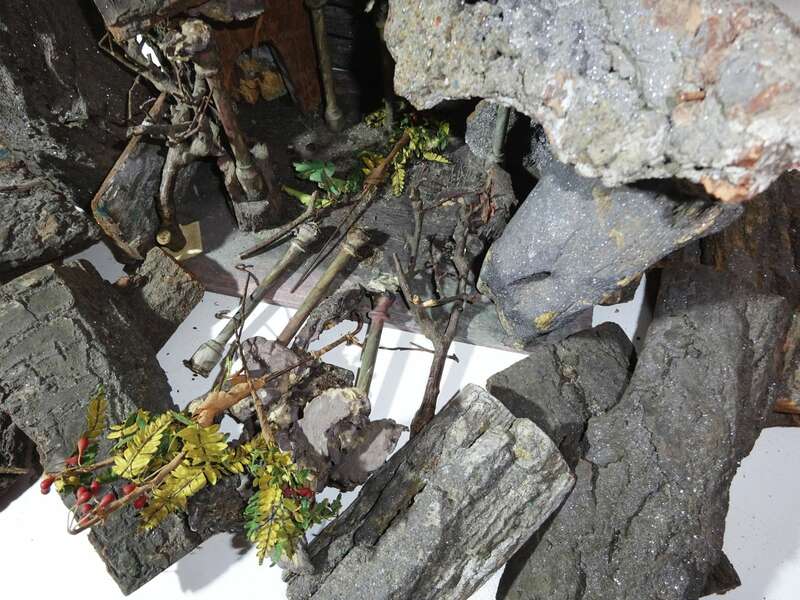 Uralt Krippe wohl Böhmen 1850 bis 1900 Holz Glitzer Weihnachtskrippe