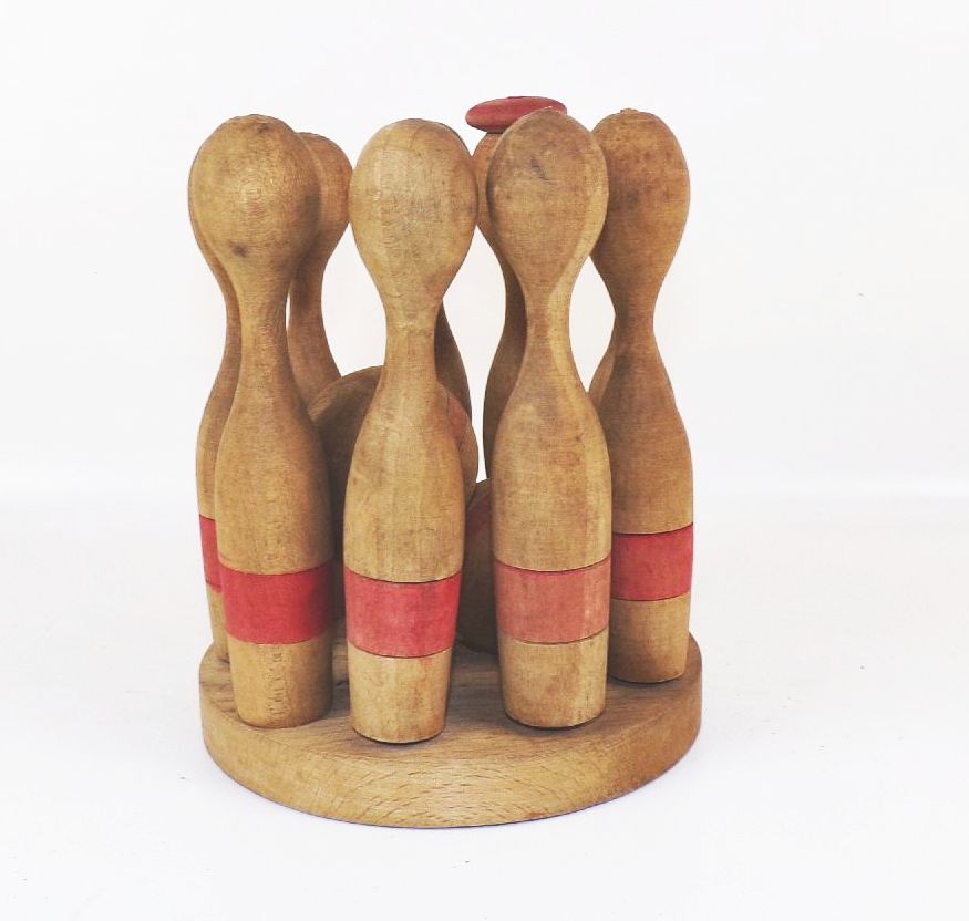 Altes Kegelspiel Holz Outdoor Kegeln Spielzeug Vintage 