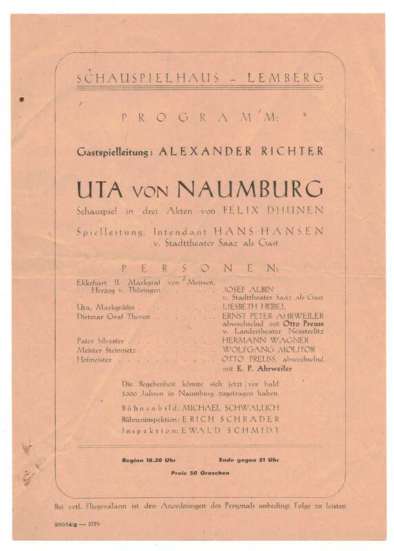 Schauspielhaus Lemberg Alexander Richter Uta von Naumburg 1940er Fliegeralarm