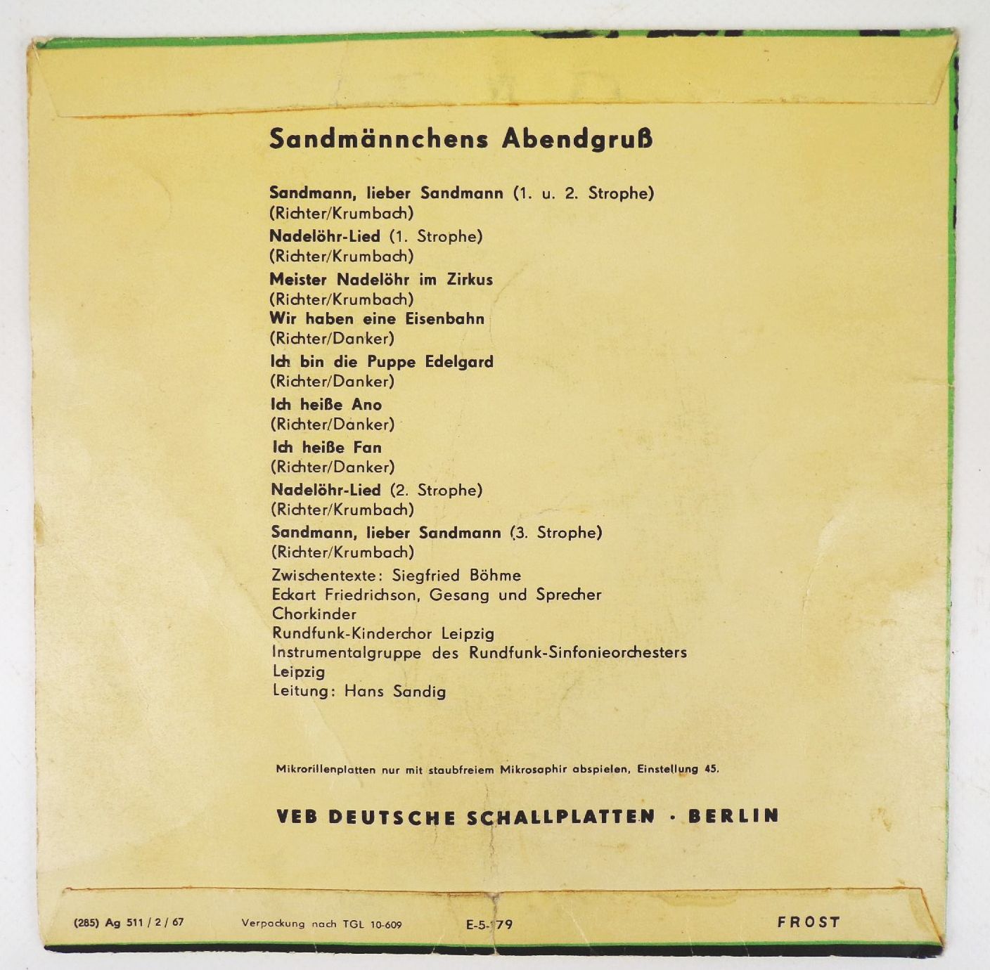 Sandmännchens Abendgruß Eterna Single 1967 DDR