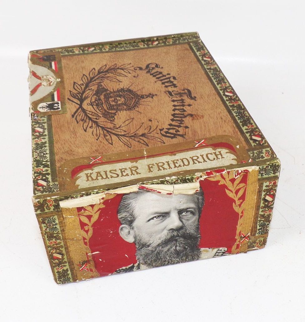 Alte Zigarrenkiste Kaiser Friedrich Kaiserreich um 1900 Patriotik 