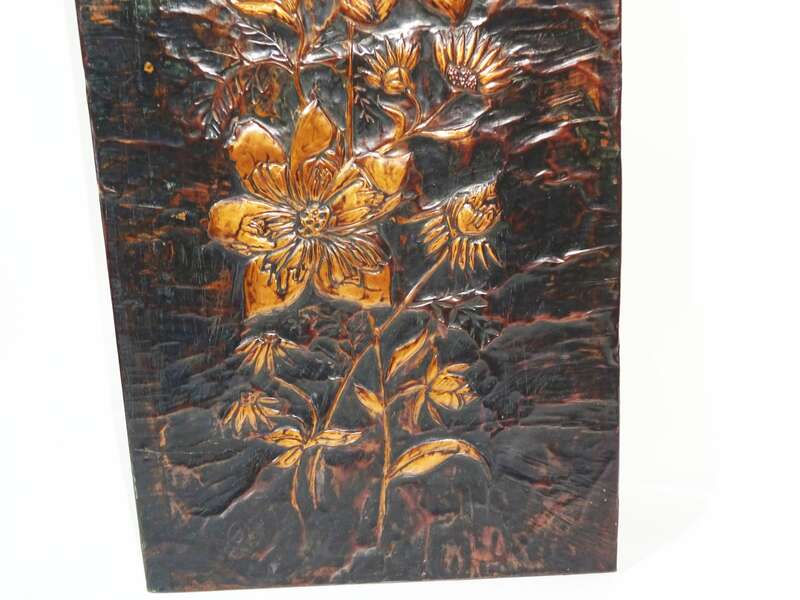 Altes Kupfer Wandbild Blumen Flower Retro Vintage Wandreflief Relief Bild Deko