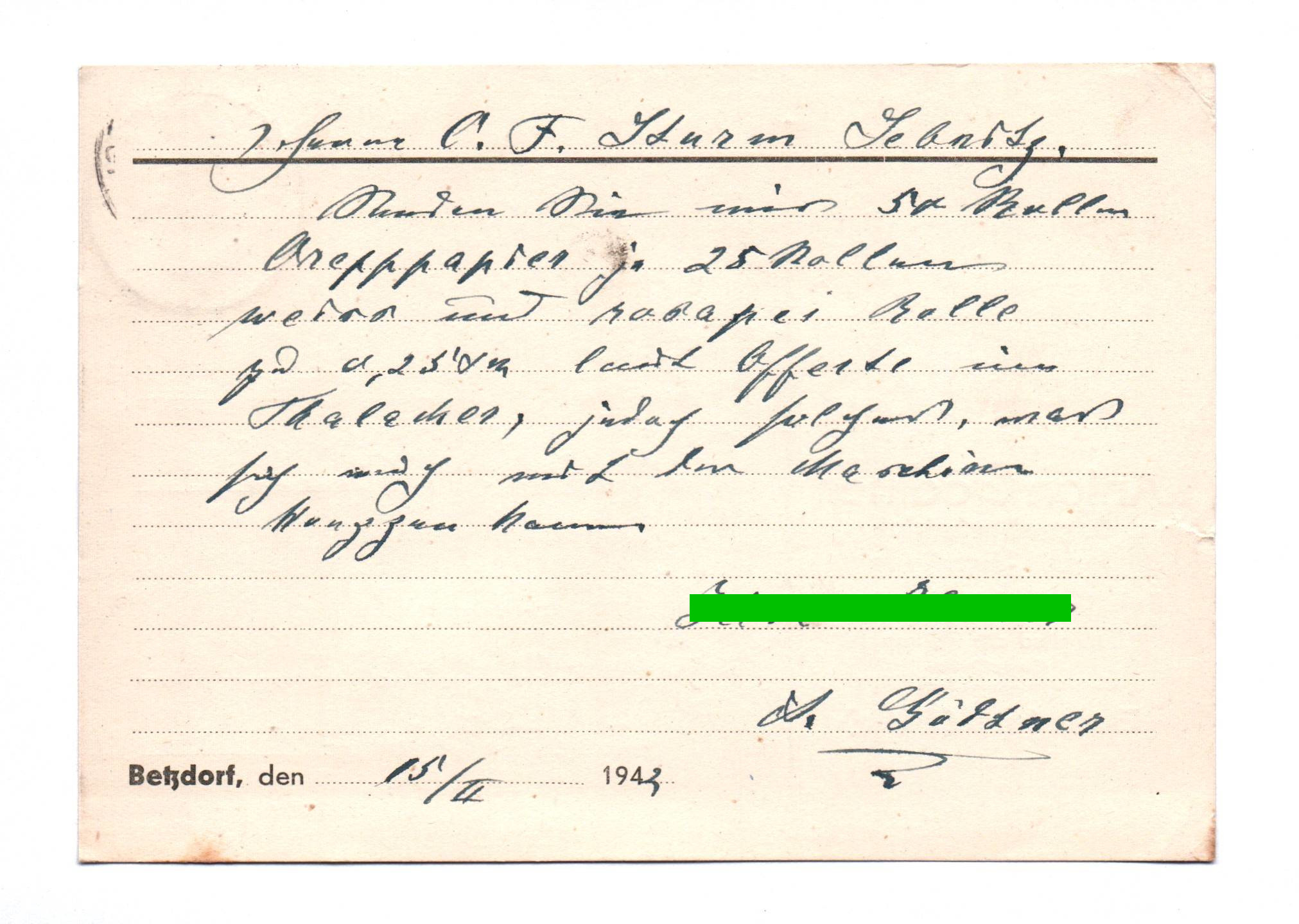 Postkarte Gartenbaubetrieb Samen Handlung Betzdorf Sieg 1942 Postkarte Gartenbaubetrieb Samen Handlung Betzdorf Sieg 1942