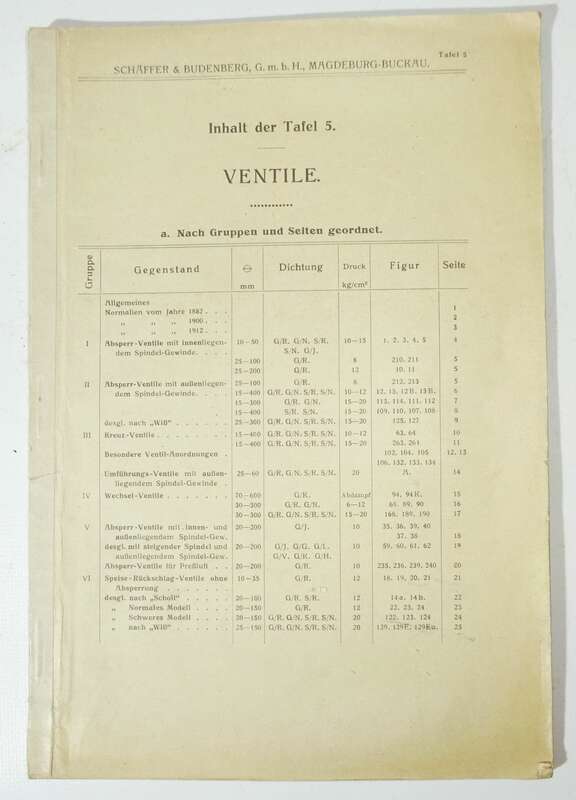 Katalog Schäfer u Budenberg Magdeburg Buckau Ventile um 1910 