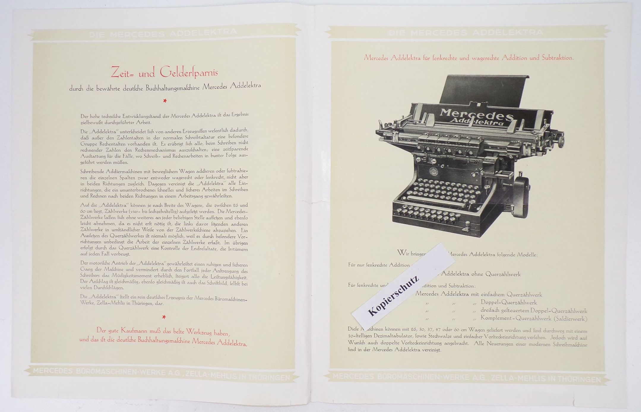 Werbe Prospekt Mercedes Addelektra Zocher Dresden Rechenmaschine 1920er 